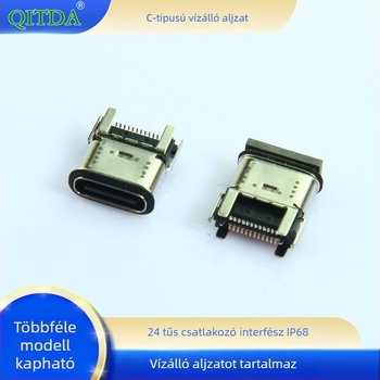 Type-C vízálló női csatlakozó panelre szerelt, 24-tűs, IP68, vízálló hüvelyével