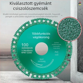 Többfunkciós vágókorong színes acéllemezhez, PVC padlóburkolatokhoz és kőlapokhoz – vágás és csiszolás sarokcsiszolóhoz.