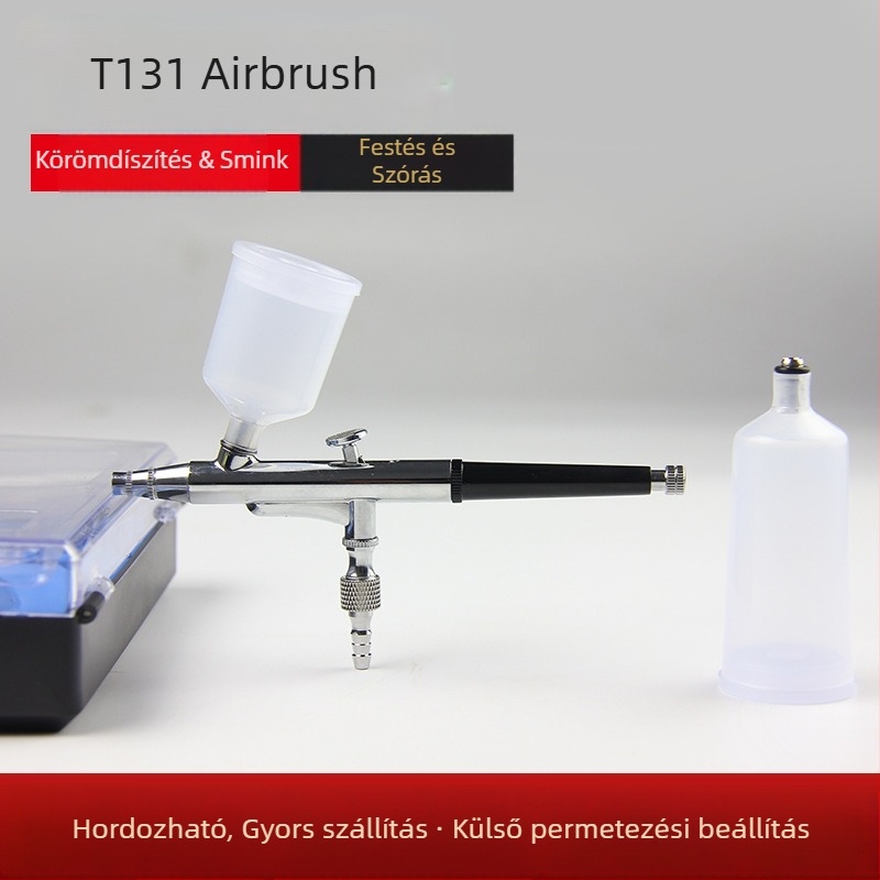 T131 körmök számára készült airbrush készülék dupla tartályos spraypisztollyal
