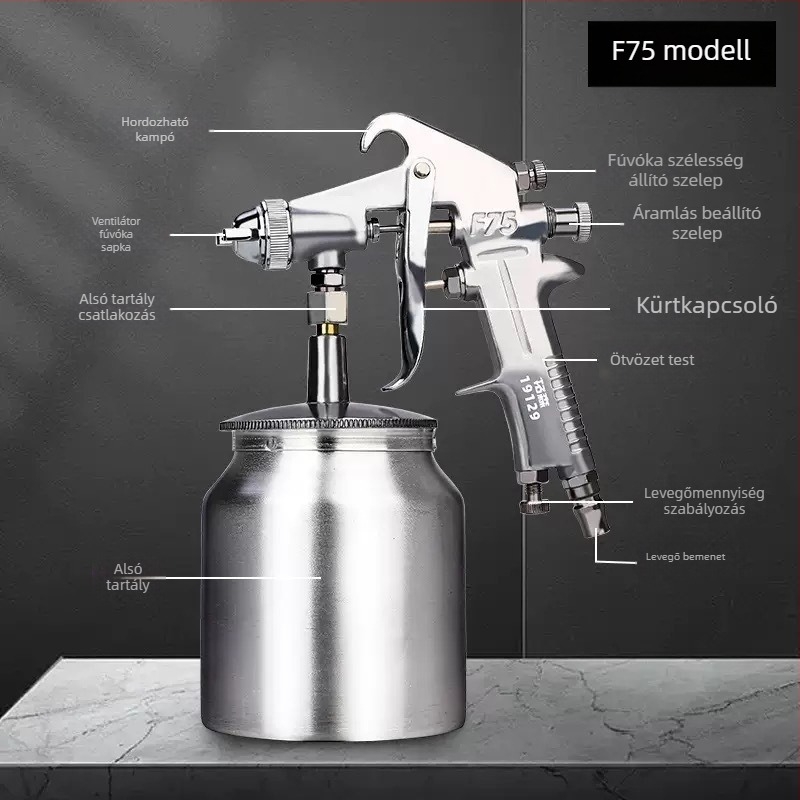 F75 festékszóró, alsó adagolóval, pneumatikus eszköz háztartási és autóhasználatra, magas atomizáció