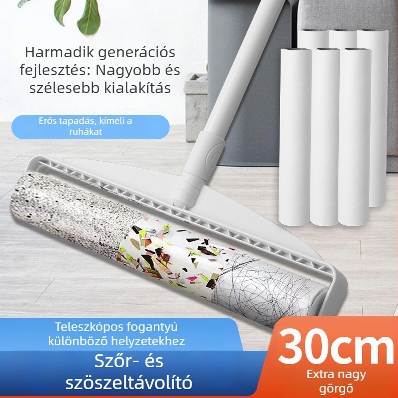 Ruhaszöszmentesítő görgő kapcsoló rúddal, ágyhoz, szőnyeghez és kanapéhoz