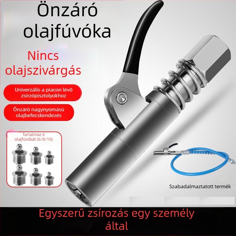 Magasnyomású zsírpisztoly fej, zárócsap típusú rögzítés, kézi önzáró, csatolási típus
