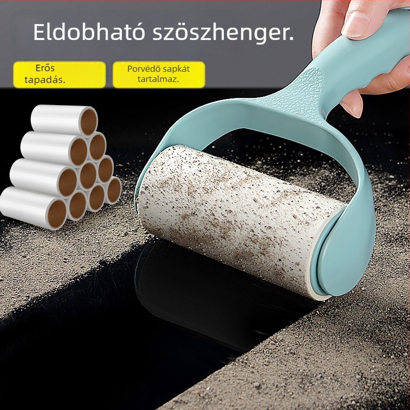 Szöszmentesítő tekercs téphető ragasztólapokkal a haj és macskaszőr eltávolításához; varázslatos ragadós papírral ellátott tekercs, cserélhető ragasztólapokkal