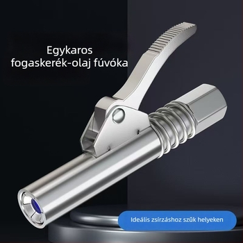 Új modellű egykezes záró csipeszes magasnyomású kenőpisztoly, önzáró, kézi/elektromos/pneumatikus működés, fogaskerekes fúvóka