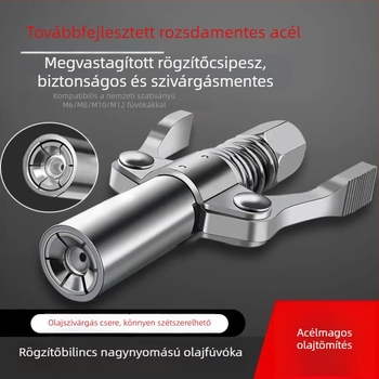 Zárócsipeszes zsírpisztoly fúvóka, magas nyomású, dupla fogantyú, önzáró lapos fejű injektáló fúvóka — tartozék zsírpisztolyhoz