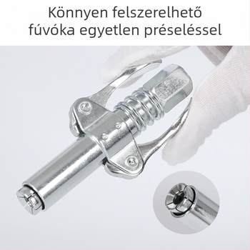 Zárócsipeszes zsírpisztoly fúvóka, magas nyomású, dupla fogantyú, önzáró lapos fejű injektáló fúvóka — tartozék zsírpisztolyhoz