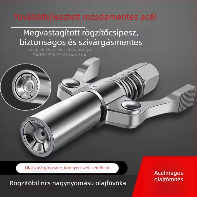 Zárócsipeszes zsírpisztoly fúvóka, magas nyomású, dupla fogantyú, önzáró lapos fejű injektáló fúvóka — tartozék zsírpisztolyhoz
