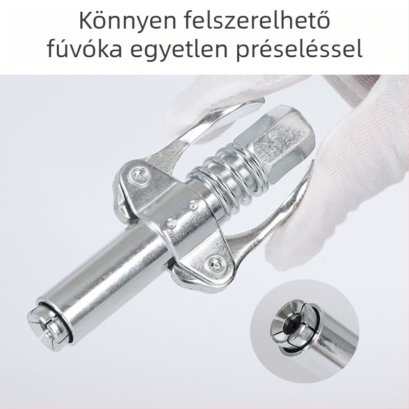 Zárócsipeszes zsírpisztoly fúvóka, magas nyomású, dupla fogantyú, önzáró lapos fejű injektáló fúvóka — tartozék zsírpisztolyhoz