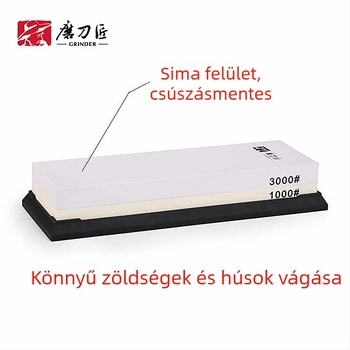 Kétoldalas köszörűkő 1000/3000 szemcsés, fehér korund, professzionális olajos köszörűkő konyhai késekhez