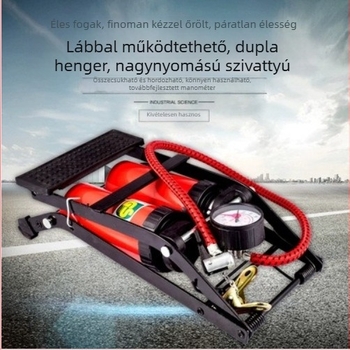 Autóhoz tervezett levegőpumpa kétcsöves, hordozható pedálpumpa