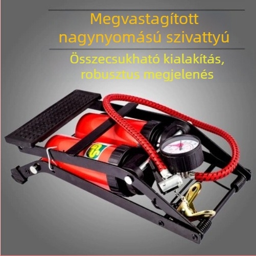 Autóhoz tervezett levegőpumpa kétcsöves, hordozható pedálpumpa