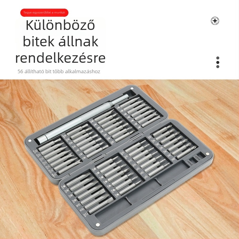 56 darabos kézi háztartási csavarhúzó készlet keresztes és U-alakú bitekkel és speciális bitekkel
