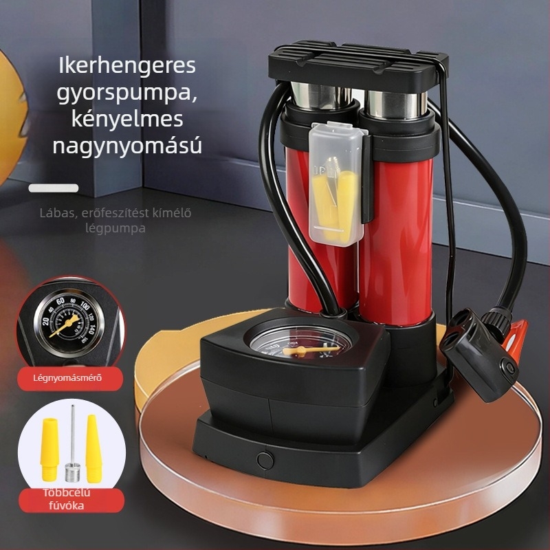 Lábpedálos, többfunkciós magasnyomású pumpa kerékpárhoz, triciklibe, motorkerékpárhoz és kosárlabdához, univerzális levegőcsővel