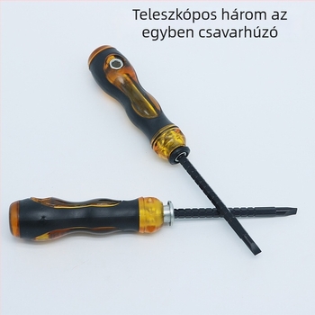 Lapos és kereszthorny csavarhúzó forgó mechanizmussal, cserélhető bitekkel, 2 és 3 és 4 hüvelyk hosszúságú; mágneses vég és szigetelt szénacél