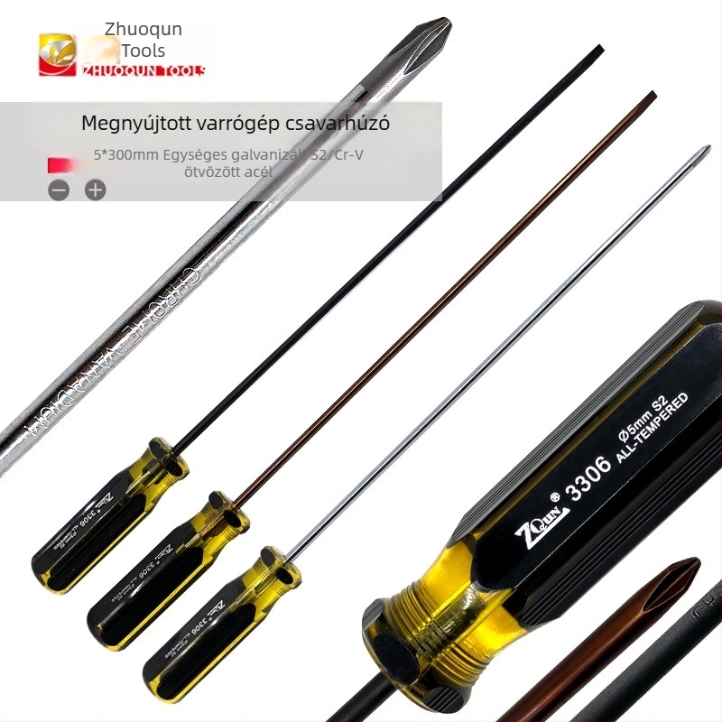 Hosszított Philips csavarhúzó S2-es szerszámacélból, 5×300 mm, varrógép-karbantartáshoz