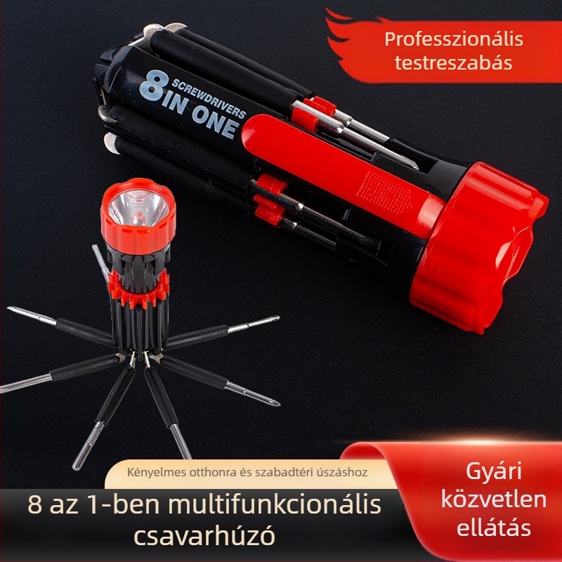 8 az 1-ben multifunkcionális csavarhúzó készlet otthoni használatra LED világítással, FZ-899, Phillips és lapos fejű csavarhúzók