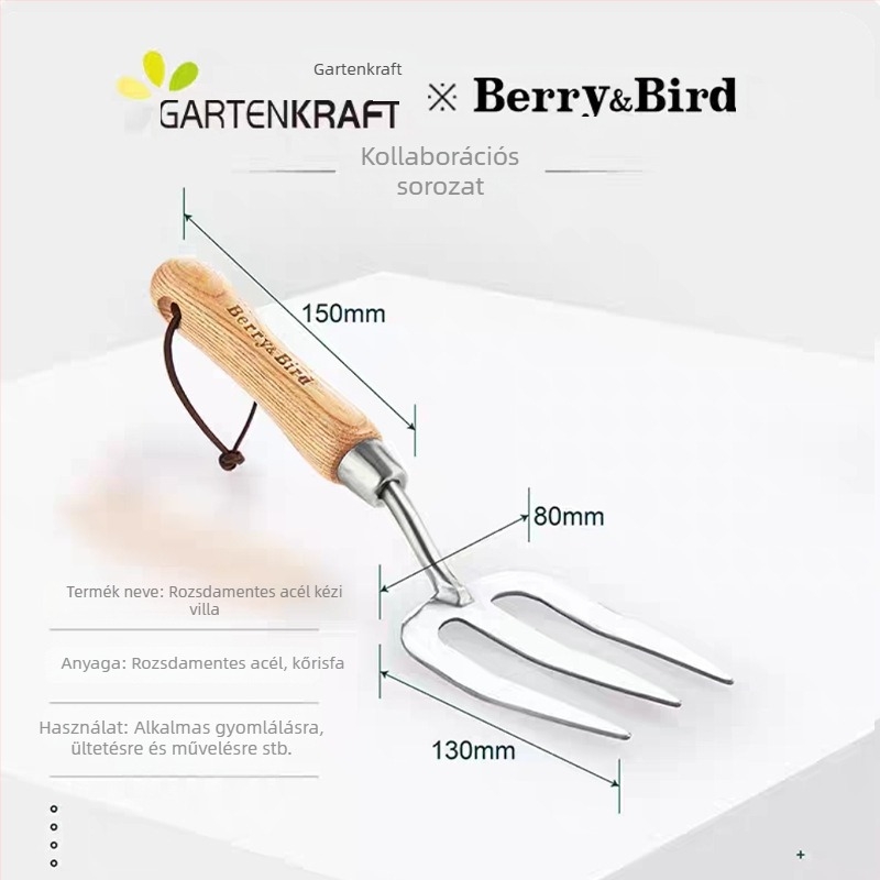 Berry&Bird RozSDamentes acél kerti lapát talaj ásásához, virágültetéshez és cserépbe ültetéshez