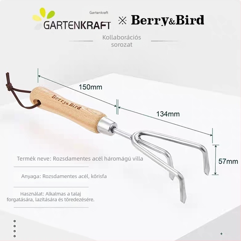 Berry&Bird RozSDamentes acél kerti lapát talaj ásásához, virágültetéshez és cserépbe ültetéshez