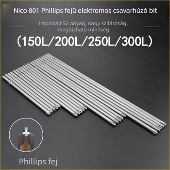 S2 ötvözetből készült keresztfejű bit elektromos csavarhúzóhoz, 5 mm tengely, PH0–PH2, hossz 150–300 mm