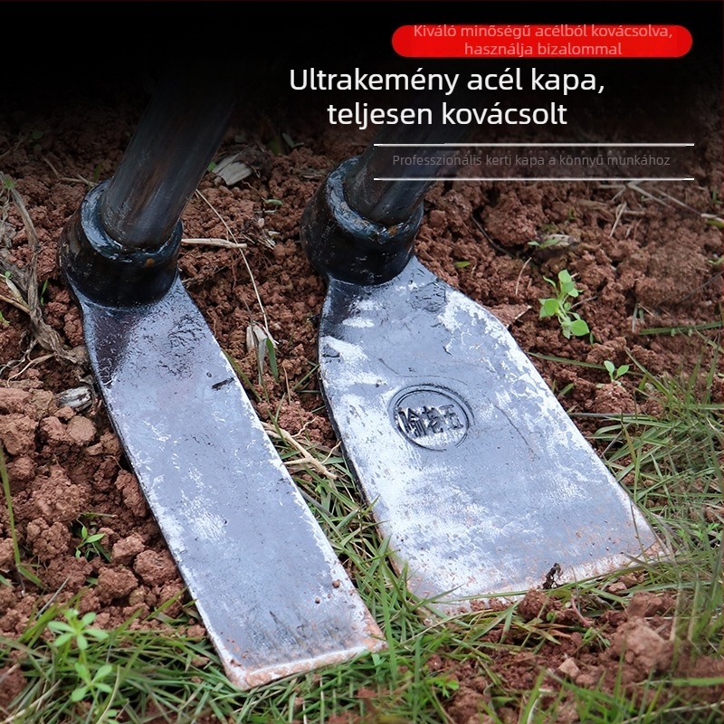 Kovácsolt virágágyás kapa, teljes acél szerkezet, 50 cm hosszú, fák gyökereihez