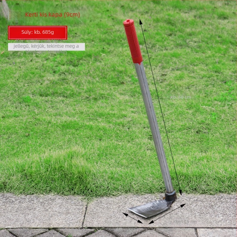 Kovácsolt virágágyás kapa, teljes acél szerkezet, 50 cm hosszú, fák gyökereihez