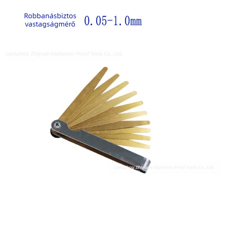 Robbanásbiztos sárgaréz hézagmérő készlet, 13 darab, vastagság 0,05–1,0 mm