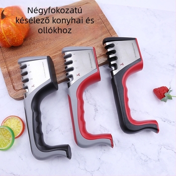 Konyhai négyfokú élező kő késhez és ollóhoz; gyors élező eszköz