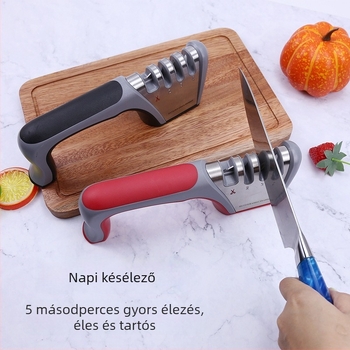 Konyhai négyfokú élező kő késhez és ollóhoz; gyors élező eszköz