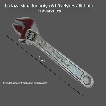 6 hüvelykes állítható villáskulcs gumírozott nyéllel, 15 cm hosszú