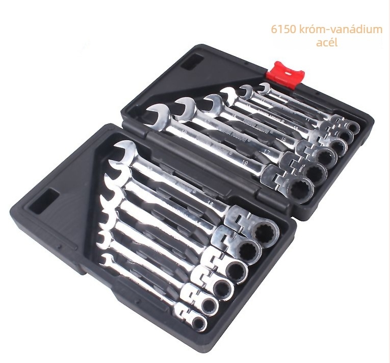 CR-V króm-vanádium acél, 6–32 mm racsnis kulcs kettős funkciójú, nyitott Torx
