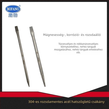 Bofang 5066 anti-mágneses 304 rozsdamentes acél hexagonális hegyezett crowbar, egyik vége hegyezett, másik vége sík