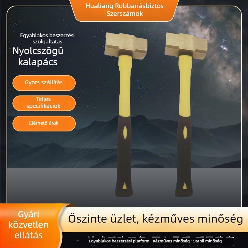 Robbanásbiztos, rézötvözet fejű nyolcszögletű kalapács, 900 g, többfunkciós