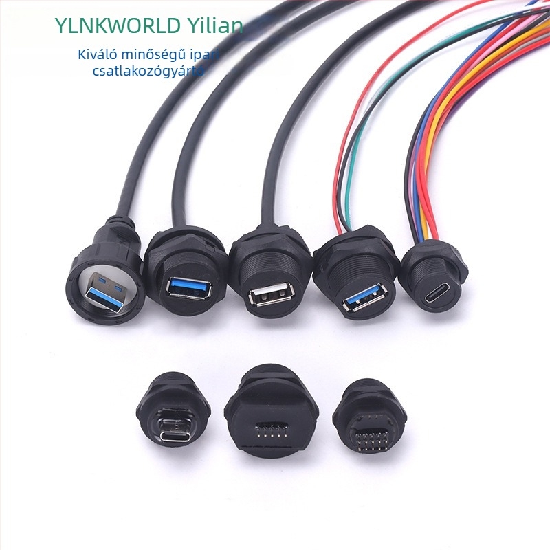 USB 2.0/3.0 csatlakozó IP67 – férfi és női repülőgép-csatlakozó, vízálló USB Type-C adapter