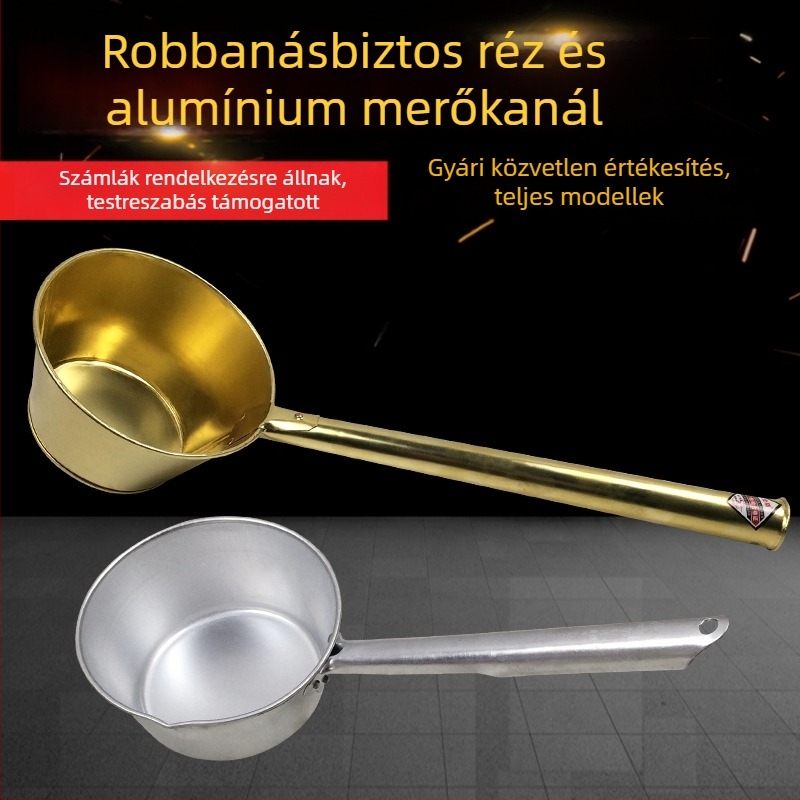 Robbanásbiztos alumínium kanál vastagított réz betéttel, hosszú nyéllel, üzemanyag-állomásokhoz és tárolókhoz