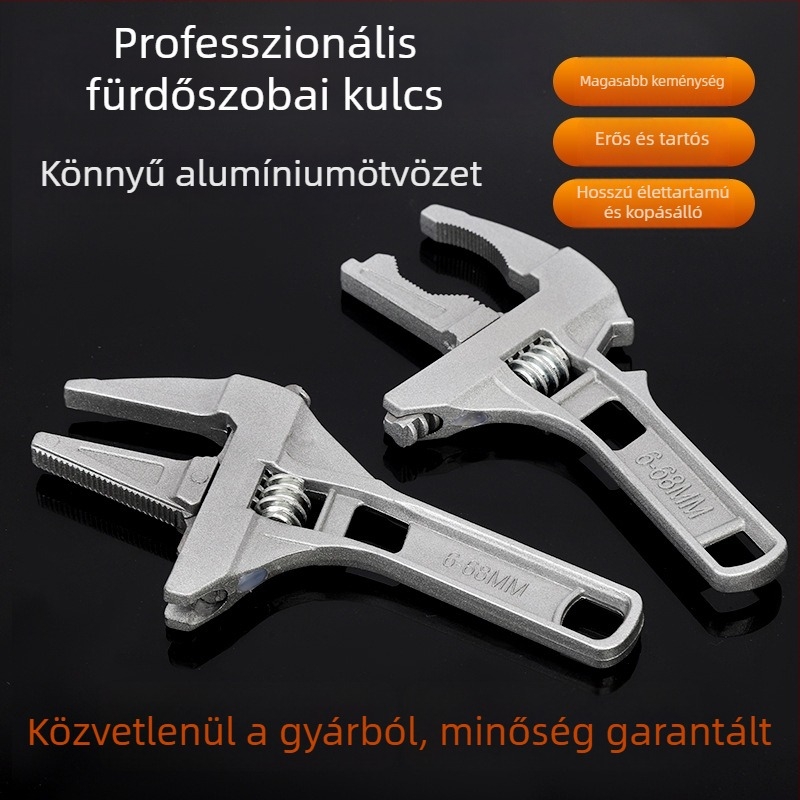 Egyedi, többfunkciós alumíniumötvözetű fürdőszobai csőfogó – állítható, nagy nyílással és rövid nyéllel, csaptelepekhez
