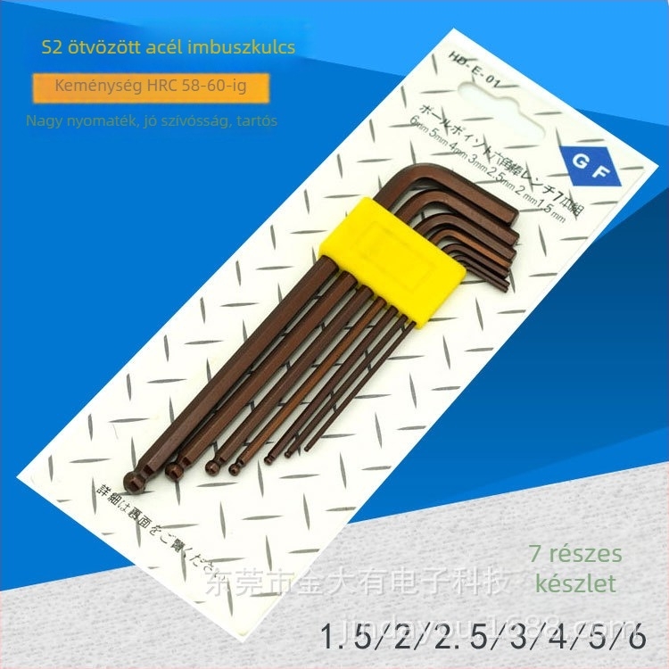 7 részes hatszögkulcs készlet S2 ötvözetből, metrikus 1,5–6 mm