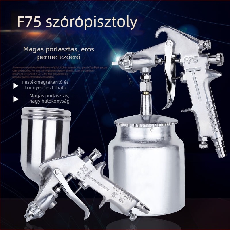 F-75 festékszóró pisztoly felső és alsó tartállyal, pneumatikus, bútorokhoz és autófestéshez, nagy atomizáció