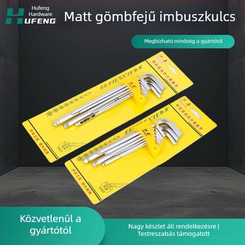 9 darabos készlet középtávú és hosszabbított imbuszkulcsokkal, matt felülettel és tükörfényes bevonattal, kartonos csomagolás