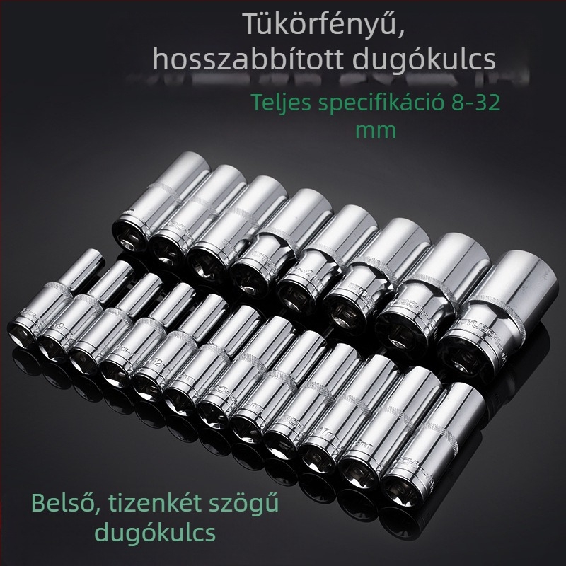 1/2 hüvelykes hosszabbított aljzat, 12-élű felület, tükrös bevonatú racsnis kulcs