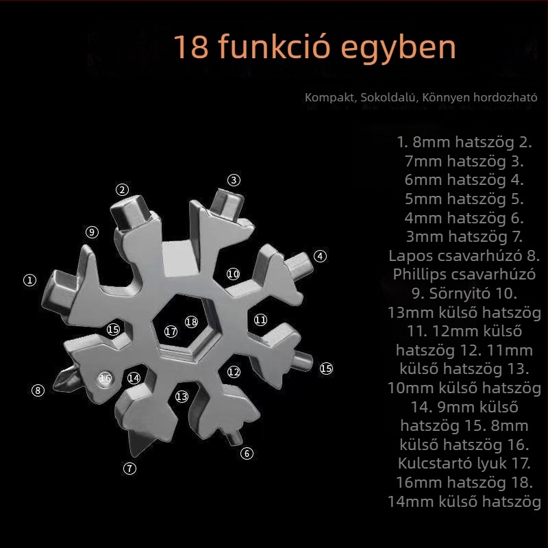 18 az 1-ben multifunkcionális hópehely alakú kulcs – hordozható otthoni eszköz üvegnyitóval