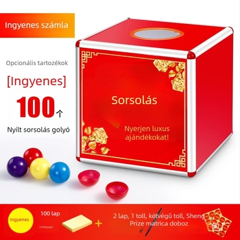 Átlátszó akril lottadoboz, kicsi, közepes és nagy méretben, poszter stílusú, golyókkal és jutalom matricákkal