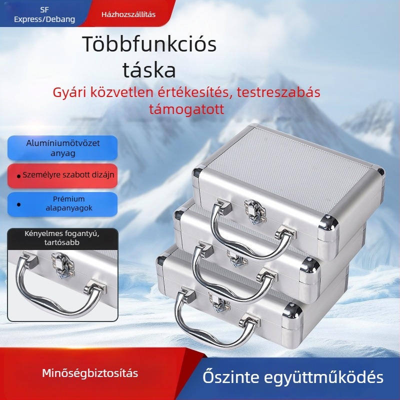 Zárható alumínium ötvözetű szerszámtároló doboz, multifunkcionális, nagy kapacitású