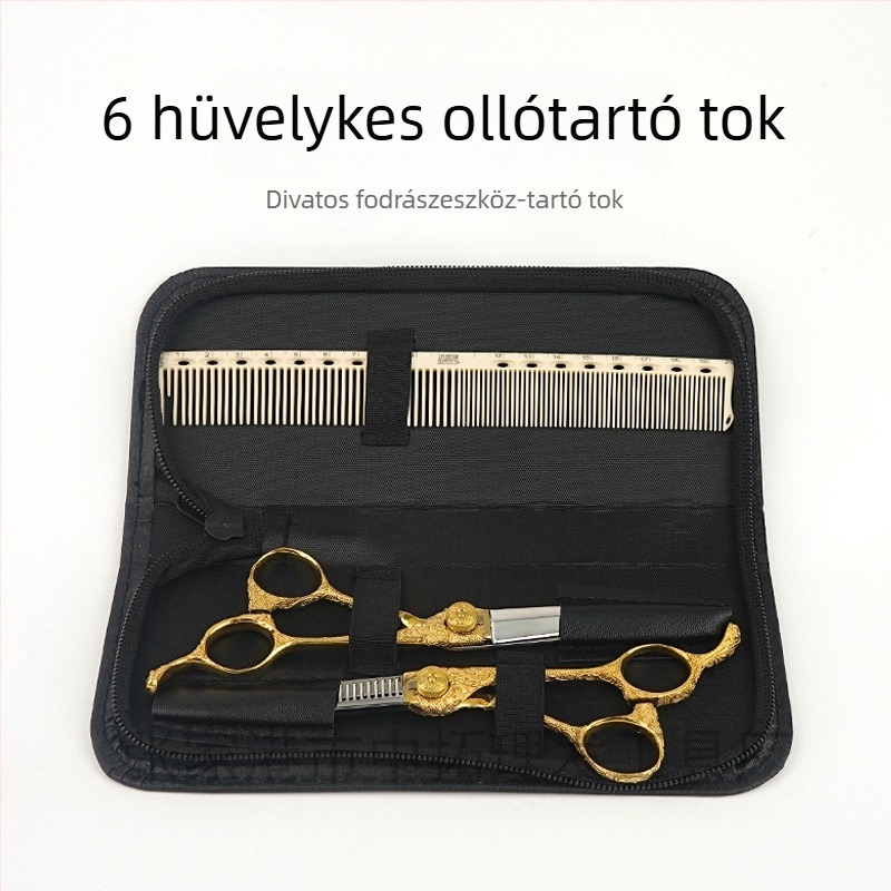 Furu bőr ollótároló táska fodrászathoz, két részes készlet