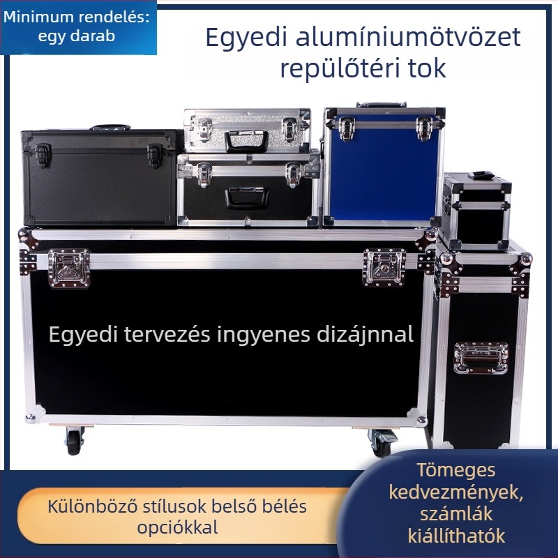 Személyre szabott alumínium ötvözetű eszköztároló doboz, nagy méretű repülőtok vastagított falakkal és ütéscsillapító kivitel