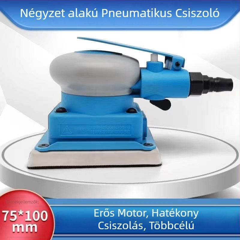 75x100 négyzetes pneumatikus csiszoló- és polírozógép felületfiniseléshez, narancs héj textúra, autóipari alkatrészekhez és bútorokhoz.