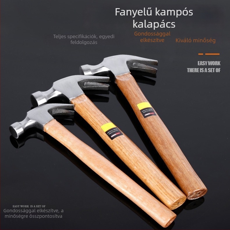 Kalapács fa nyéllel, karbonacél fejjel, elérhető 0,25/0,5/0,75 kg, teljes hossz 330 mm