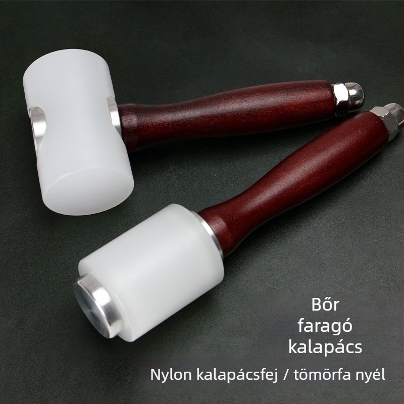 T alakú, fa nyelű bőrfaragó kalapács nylon fejűvel, lyukasztáshoz és gravírozáshoz