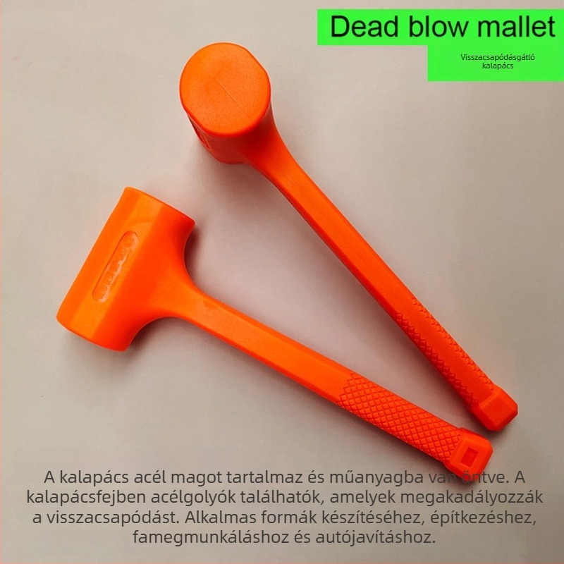 Narancssárga 5 lb-os beépítő kalapács PVC fejjel; tartalmaz acélgolyókat, gumikalapácsot és gumimaletet; ütésálló építkezéshez
