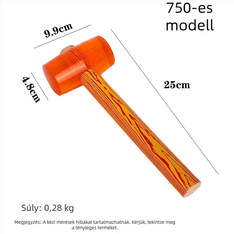 Sárga fa fogantyújú szerelési kalapács, átlátszó gumifej, kerek fejű gumikalapács padlófelújításhoz, háztartási használatra