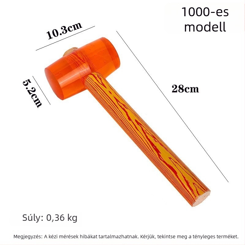 Sárga fa fogantyújú szerelési kalapács, átlátszó gumifej, kerek fejű gumikalapács padlófelújításhoz, háztartási használatra